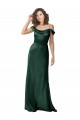 Long Sleeveless Stretch Satin Hunter Off the Shoulder A-Line Formal Evening Dress