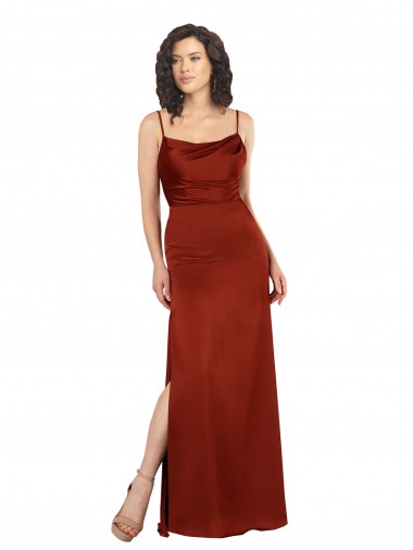 Long Sleeveless Silky Satin Red Spaghetti Straps A-Line Formal Evening Dress for Sale