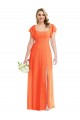 Long Flutter Sleeves Soft Chiffon Tangerine Tango A-Line Semi Formal Evening Dress