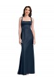 Long Sleeveless Stretch Satin Dark Navy Square Neck A-Line Formal Evening Dress