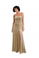 Long Sleeveless Stretch Velvet Champagne A-Line Formal Evening Dress