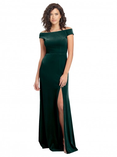 Long Cap Sleeves Stretch Velvet Dark Green A-Line Formal Evening Dress for Sale