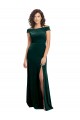 Long Cap Sleeves Stretch Velvet Dark Green A-Line Formal Evening Dress