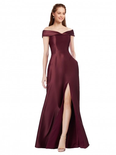 Long Cap Sleeves Satin Burgundy Gold A-Line Black Tie Evening Dress for Sale