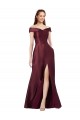 Long Cap Sleeves Satin Burgundy Gold A-Line Black Tie Evening Dress