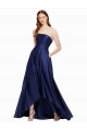 Long Sleeveless Satin Dark Navy A-Line High Low Evening Dress