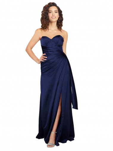 Long Sleeveless Silky Satin Sapphire A-Line Formal Evening Dress for Sale