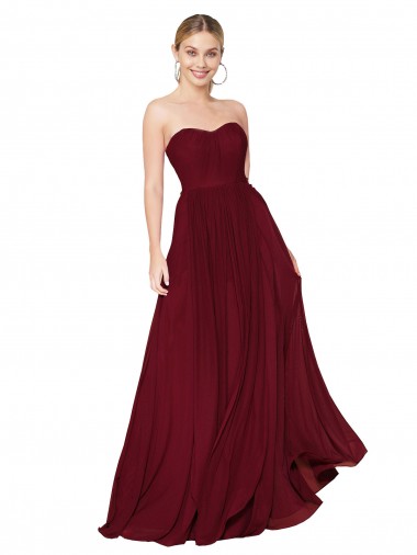 Long Sleeveless Soft Chiffon Burgundy Sweetheart A-Line Formal Evening Dress for Sale