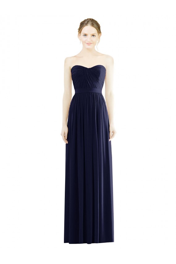 Long Sleeveless Soft Chiffon Dark Navy A-Line Formal Evening Gown