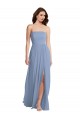Long Sleeveless Soft Chiffon Dusty Blue Strapless A-Line Semi Formal Evening Dress