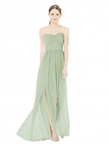 Long Sleeveless Soft Chiffon Sage Sweetheart A-Line Semi Formal Evening Dress for Sale