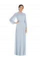 Long Puff Sleeves Soft Chiffon Sea Glass Strapless A-Line Formal Evening Dress
