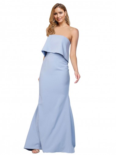 Long Sleeveless Stretch Crepe Light Sky Blue A-Line Formal Dress for Sale