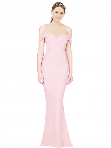 Long Sleeveless Stretch Crepe Pink Strapless A-Line Formal Evening Dress for Sale