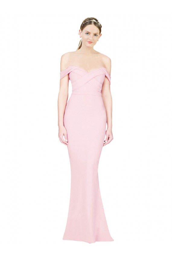 Long Sleeveless Stretch Crepe Pink Strapless A-Line Formal Evening Dress