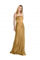 Long Sleeveless Stretch Satin Gold Strapless A-Line Formal Evening Dress