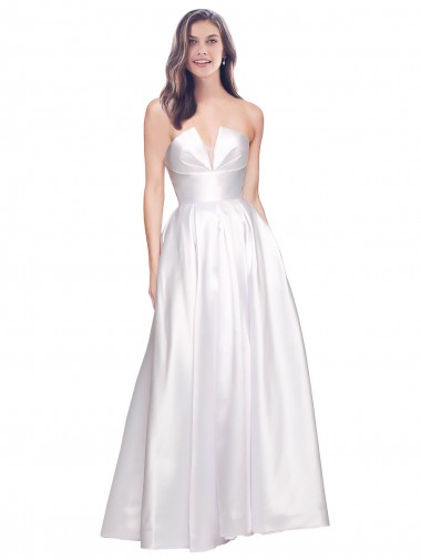 Long Sleeveless Stretch Satin White A-Line Formal Evening Dress for Sale