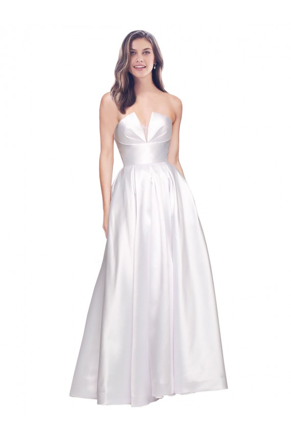 Long Sleeveless Stretch Satin White A-Line Formal Evening Dress