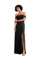 Long Sleeveless Stretch Velvet Black Off the Shoulder A-Line Formal Evening Dress