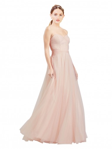 Long Sleeveless Tulle Pink A-Line Semi Formal Dress for Sale