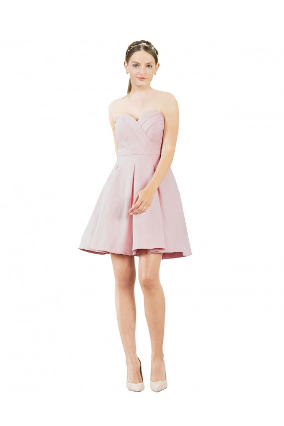 Knee Length Sleeveless Satin Pink A-Line Evening Dress