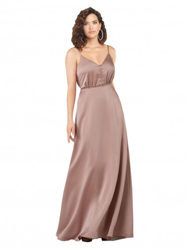 Long Sleeveless Silky Satin Dusty Pink A-Line Formal Evening Dress for Sale