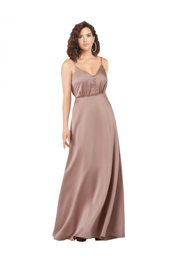 Long Sleeveless Silky Satin Dusty Pink A-Line Formal Evening Dress