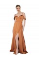 Long Cold Shoulder Silky Satin Orange A-Line Formal Evening Dress
