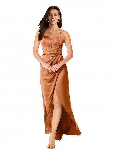Long Sleeveless Silky Satin Orange A-Line High Low Evening Dress for Sale