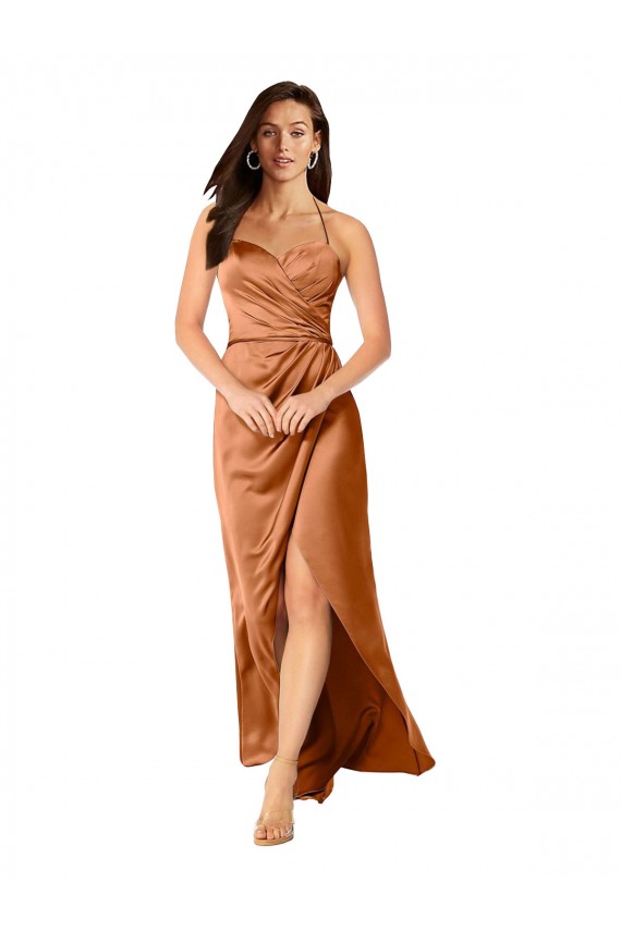 Long Sleeveless Silky Satin Orange A-Line High Low Evening Dress