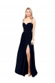 Long Sleeveless Soft Chiffon Dark Navy Spaghetti Straps A-Line Formal Evening Dress