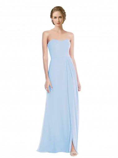 Long Sleeveless Soft Chiffon Light Sky Blue Sweetheart A-Line Evening Dresses for Sale