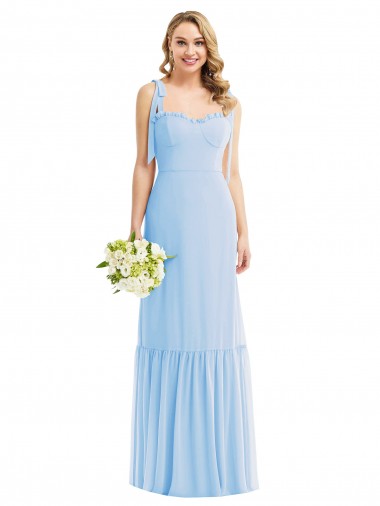 Long Sleeveless Soft Chiffon Light Sky Blue A-Line Semi Formal Evening Dress for Sale