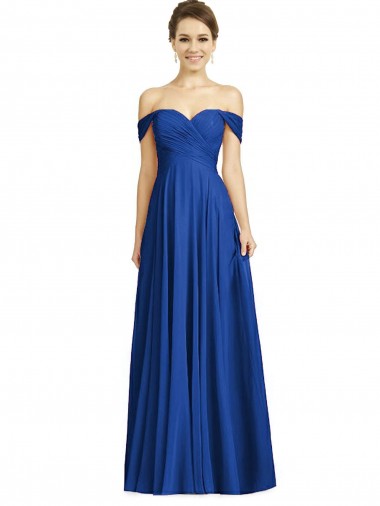 Long Cap Sleeves Soft Chiffon Royal Blue A-Line Semi Formal Evening Dress for Sale