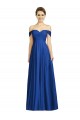 Long Cap Sleeves Soft Chiffon Royal Blue A-Line Semi Formal Evening Dress