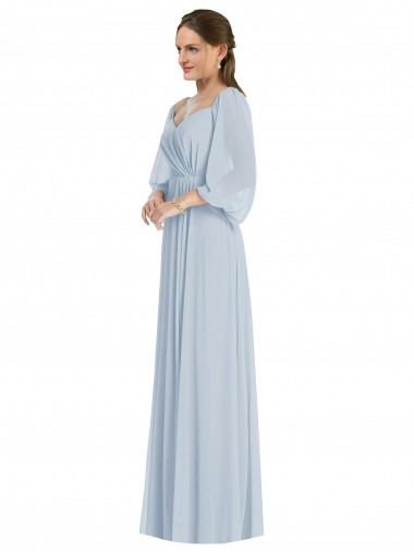 Long Puff Sleeves Soft Chiffon Sea Glass A-Line Formal Evening Dress for Sale