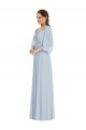 Long Puff Sleeves Soft Chiffon Sea Glass A-Line Formal Evening Dress