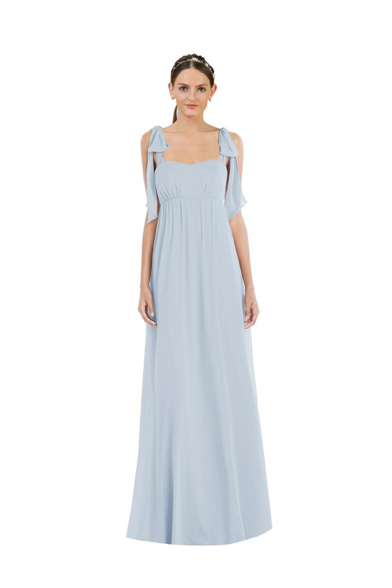 Long Sleeveless Soft Chiffon Sea Glass A-Line Semi Formal Evening Dress