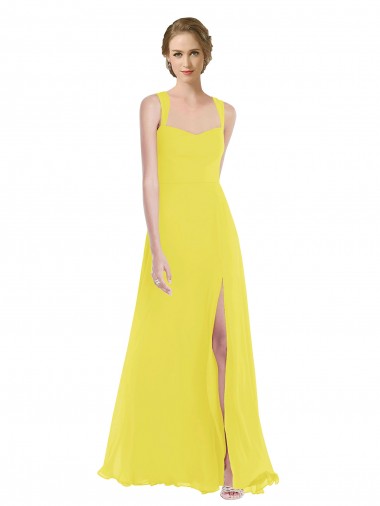Long Sleeveless Soft Chiffon Yellow A-Line Semi Formal Evening Dress for Sale