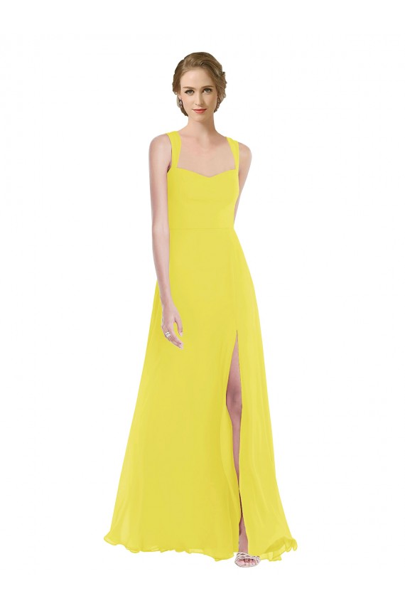 Long Sleeveless Soft Chiffon Yellow A-Line Semi Formal Evening Dress