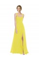 Long Sleeveless Soft Chiffon Yellow A-Line Semi Formal Evening Dress