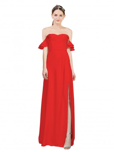 Long Sleeveless Stretch Crepe Red A-Line Formal Evening Dress for Sale