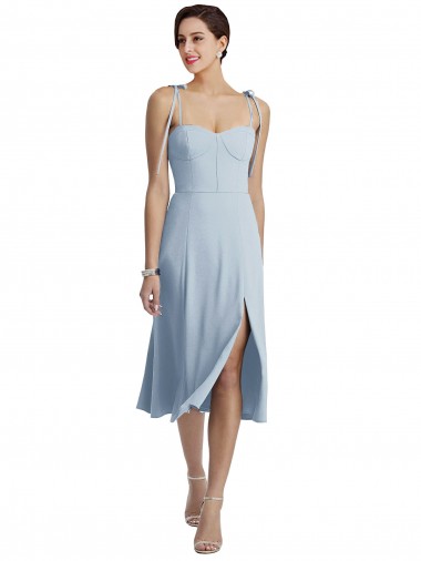 Midi Length Sleeveless Stretch Crepe Light Sky Blue A-Line Evening Dress for Sale