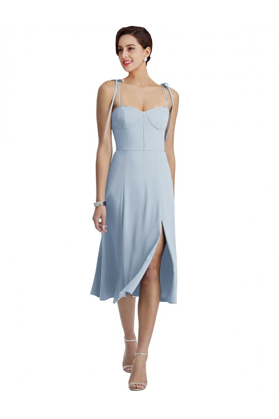 Midi Length Sleeveless Stretch Crepe Light Sky Blue A-Line Evening Dress