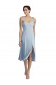 Midi Length Sleeveless Stretch Crepe Light Sky Blue A-Line Evening Dress