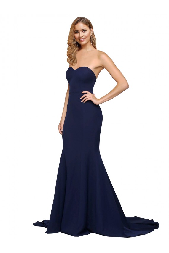Sweep Train Sleeveless Stretch Crepe Dark Navy A-Line Formal Evening Dress