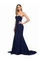 Sweep Train Sleeveless Stretch Crepe Dark Navy A-Line Formal Evening Dress