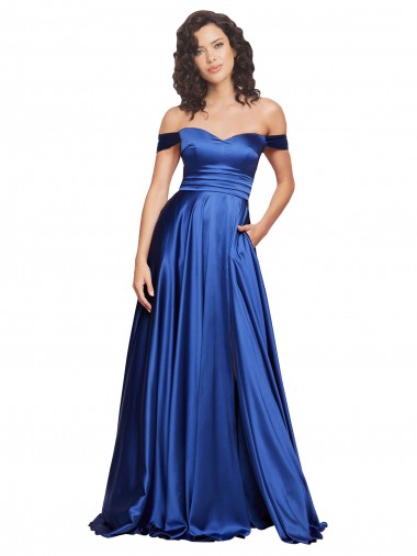 Sweep Train Sleeveless Stretch Satin Royal Blue A-Line Formal Evening Dress for Sale