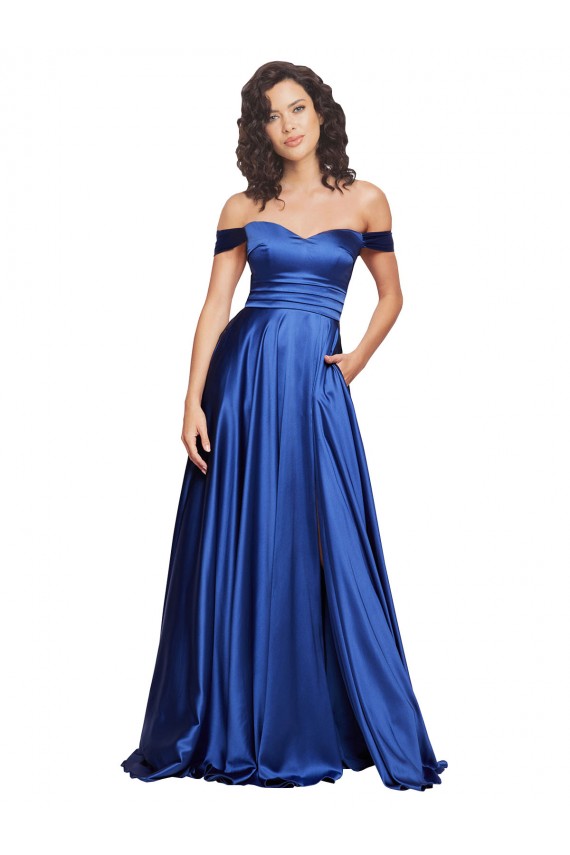 Sweep Train Sleeveless Stretch Satin Royal Blue A-Line Formal Evening Dress