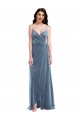 Long Sleeveless Stretch Velvet Dusty Blue A-Line Semi Formal Evening Dress